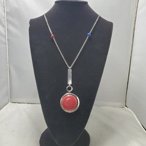 Red carnelian necklace with silver chain reversible medallion